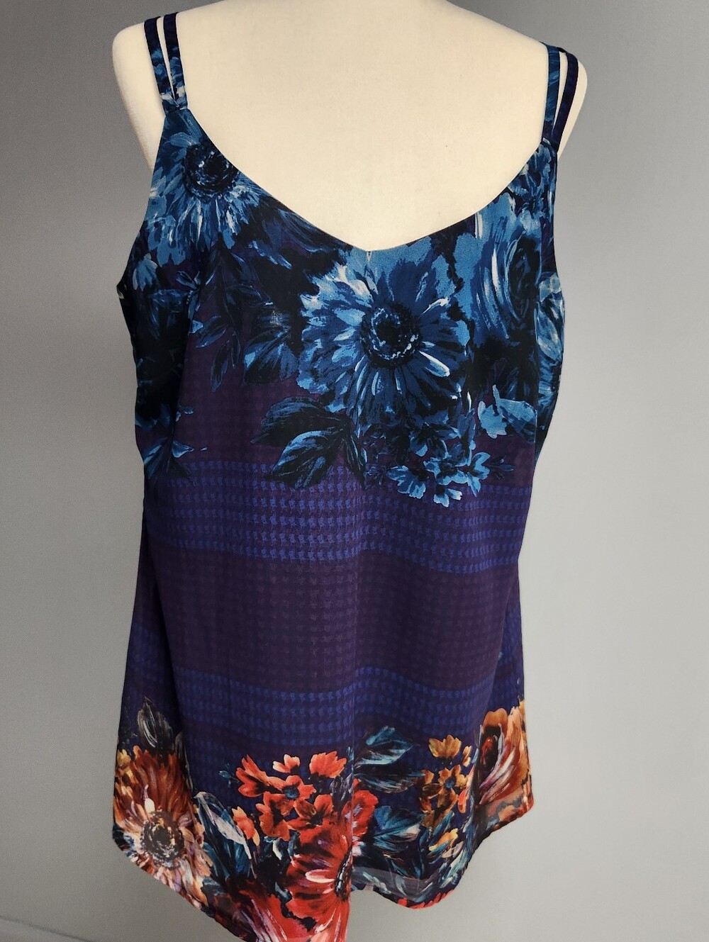 CAbi Blue & Purple Floral Double-Strap V-Neck Camisole